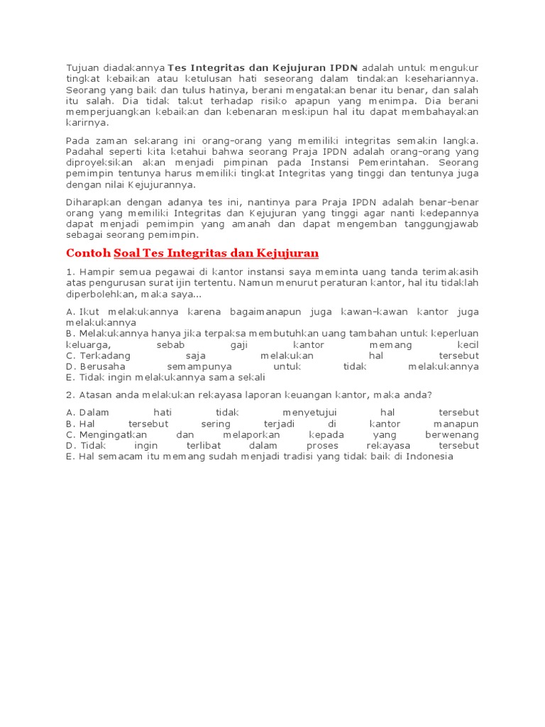 Contoh Soal Integritas Docx