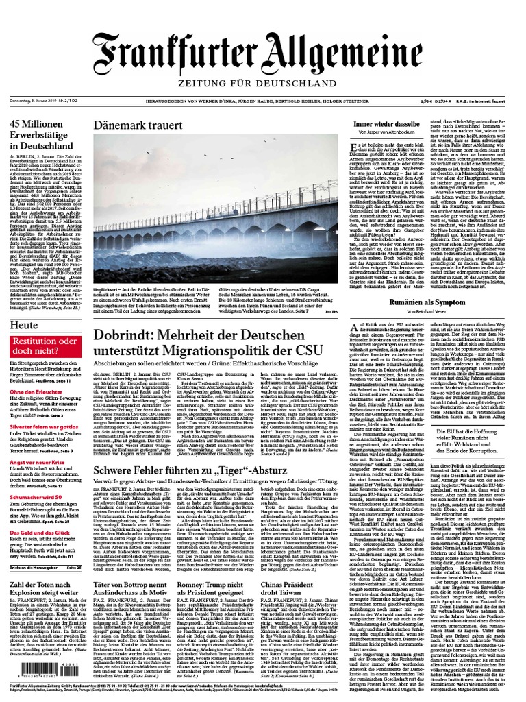 Frankfurter Allgemeine Zeitung F.a.Z. - 03. Januar 2019  PDF