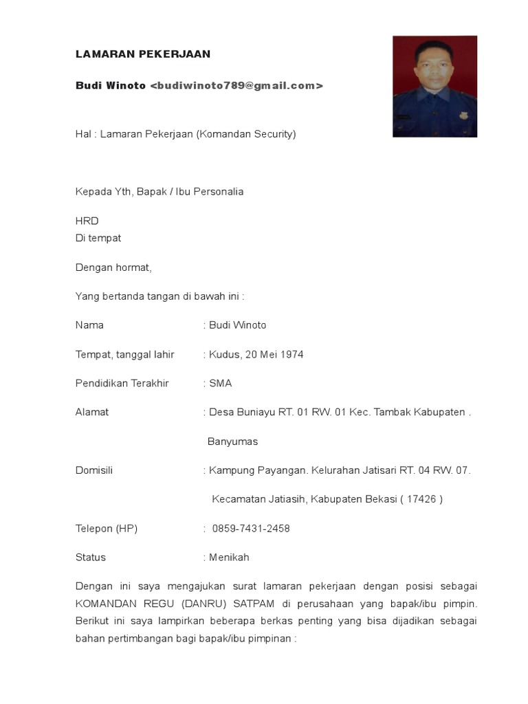 Download 61+ Contoh Surat Lamaran Kerja Jadi Satpam Gratis