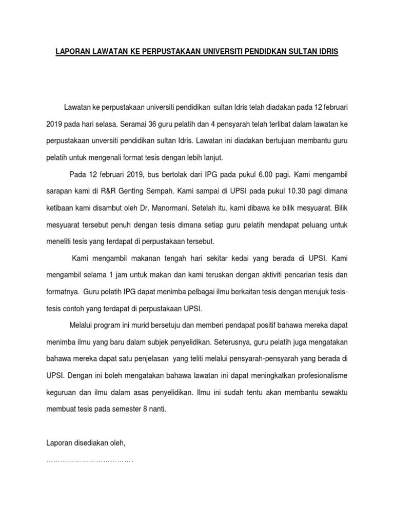Laporan Lawatan Ke Perpustakaan Upsi