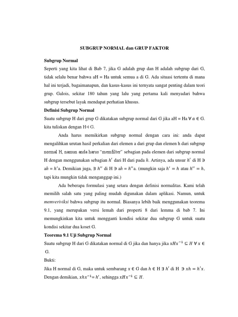 Definisi dan Contoh Subgrup Normal | PDF