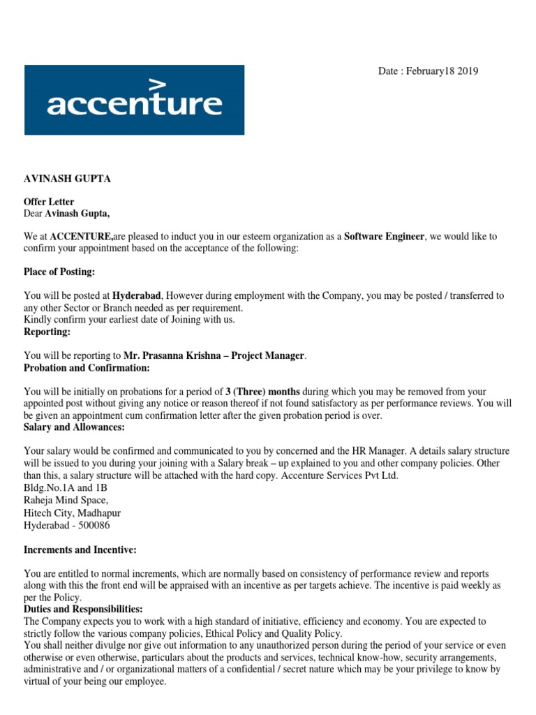Accenture Offer Letterconverted Employment Government Information