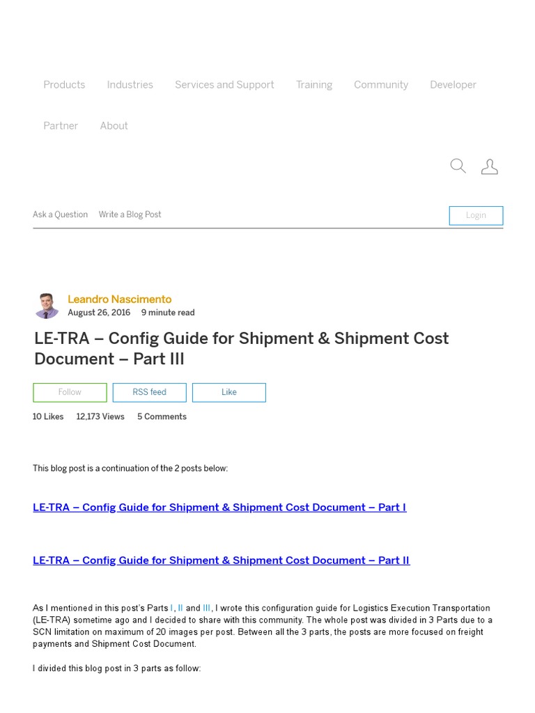 LETRA Config Guide For Shipment & Shipment Cost Document Part III