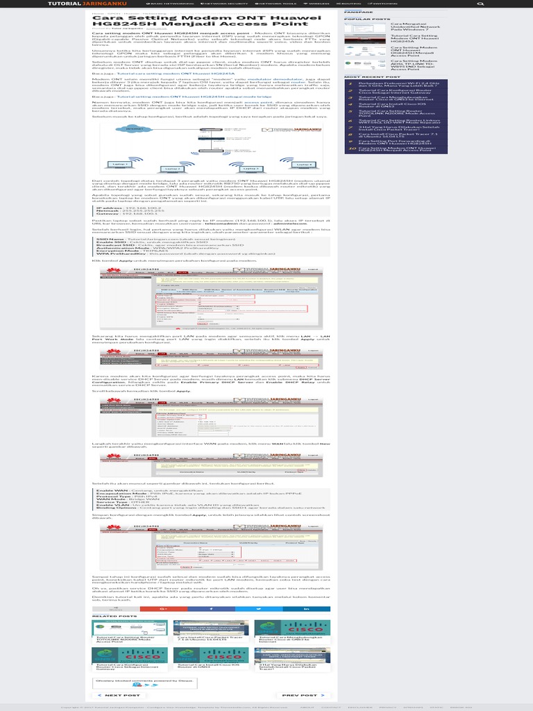 Cara Setting Modem Ont Huawei Hg8245h Menjadi Access Point Tutorial