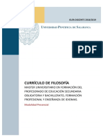 Guía docente del Máster en Formación del Profesorado sobre el currículo de Filosofía