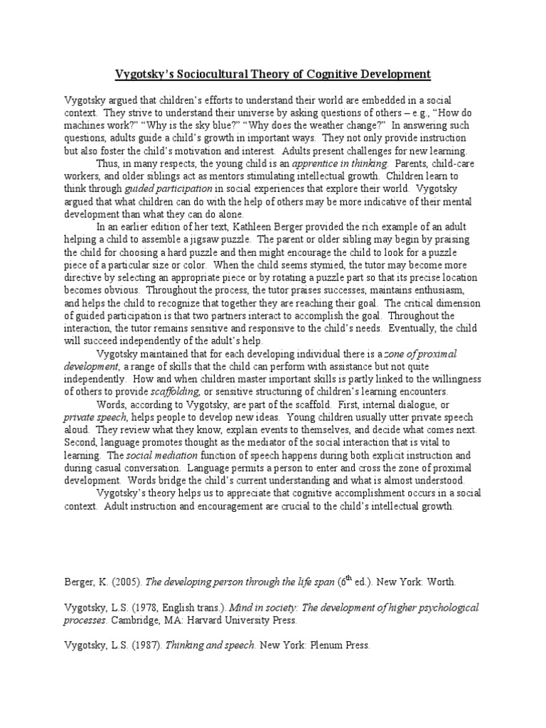 Vygotsky's Sociocultural Learning Theory | PDF | Child Development ...