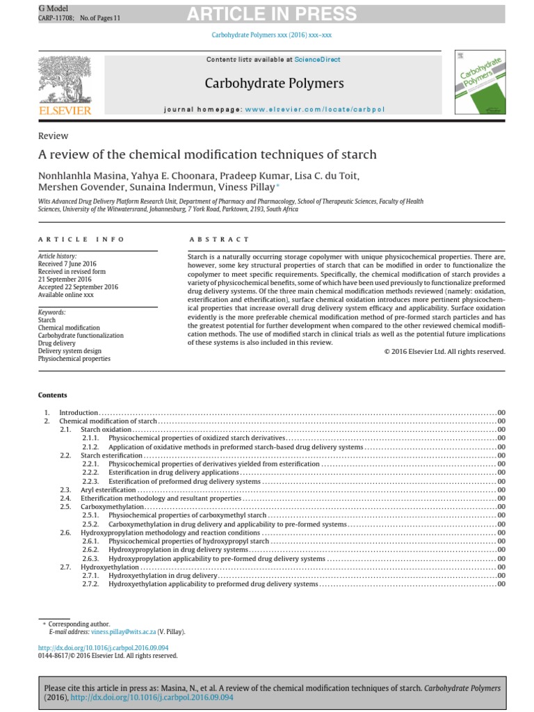 A Review of The Chemical Modification Techniques of Starch PDF | PDF ...