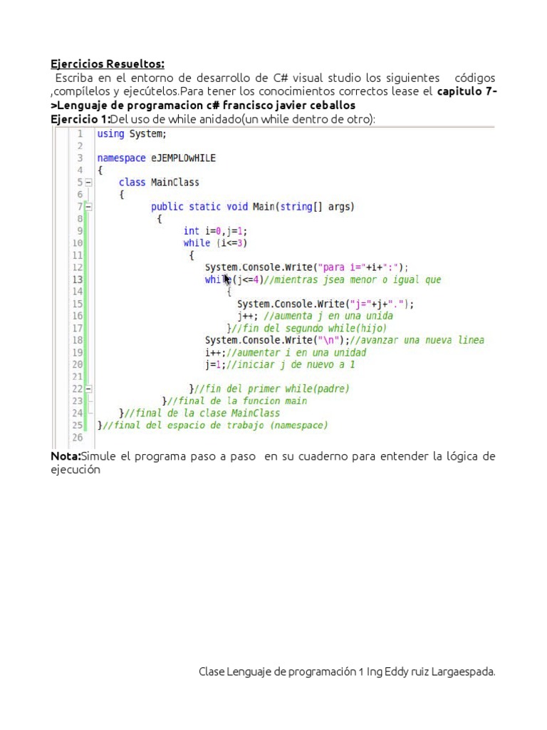 Ejercicios de Lógica en C# | PDF | Lenguaje de programación | Programa ...