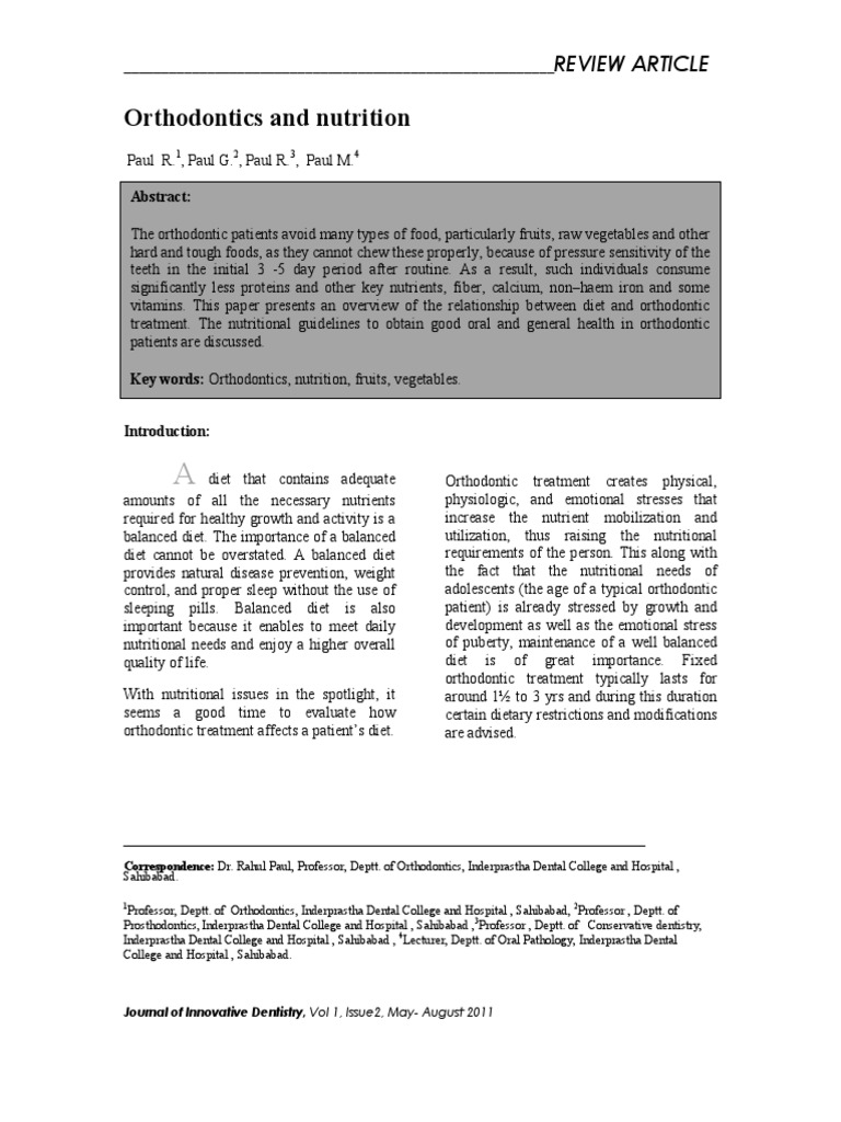 Orthodontics Food N Diet PDF Nutrition Diet & Nutrition