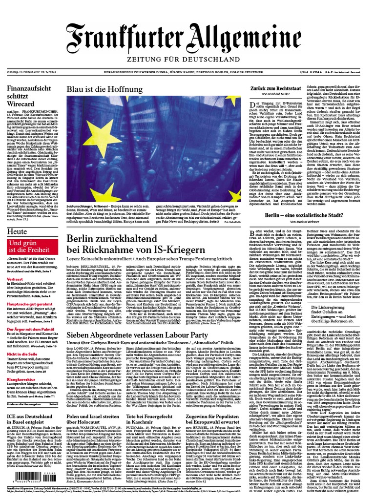 Frankfurter Allgemeine Zeitung F A Z 19 Februar 19
