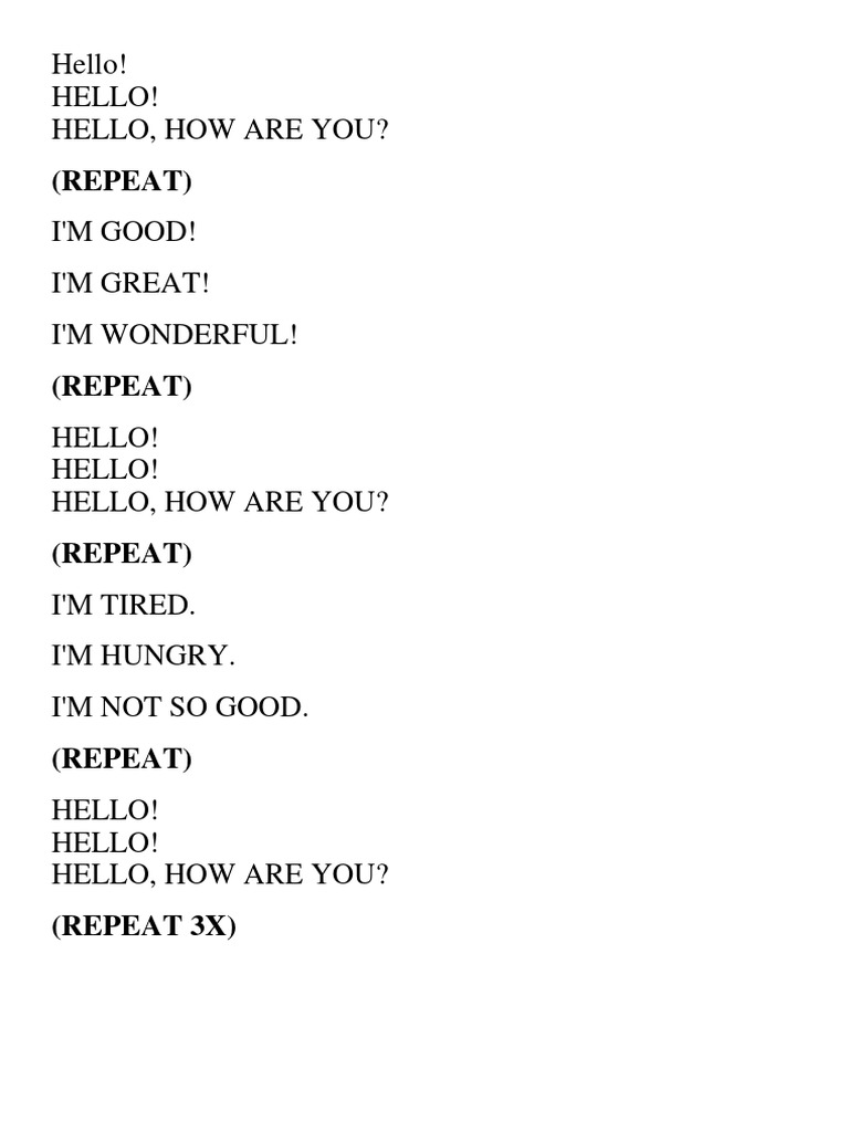 (Repeat) : Hello! Hello! Hello, How Are You? | PDF