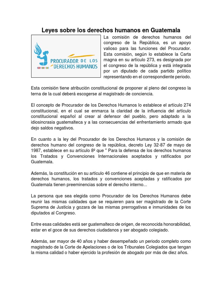 Leyes Sobre Los Derechos Humanos en Guatemala | PDF | Derechos humanos ...
