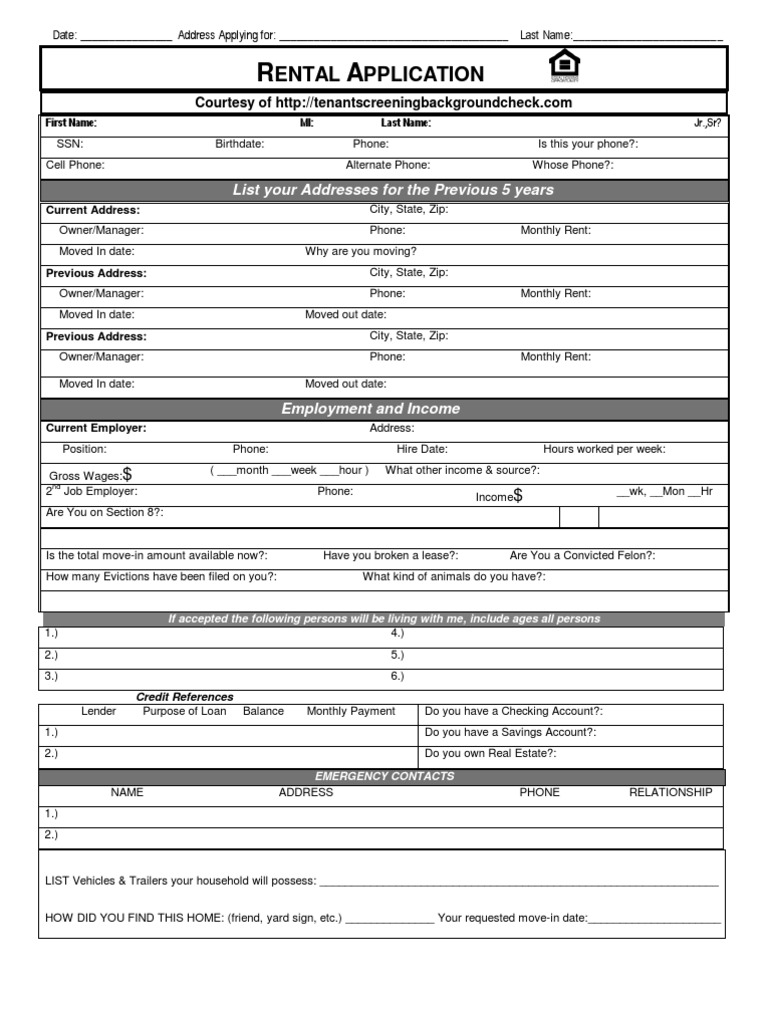 Free Rental Application From | PDF | Renting | Landlord
