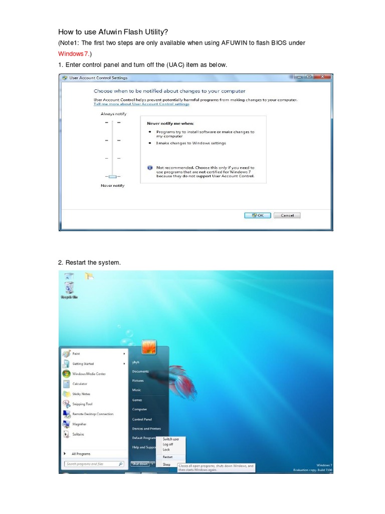 How To Use Afuwin Flash Utility?: Windows 7 | PDF