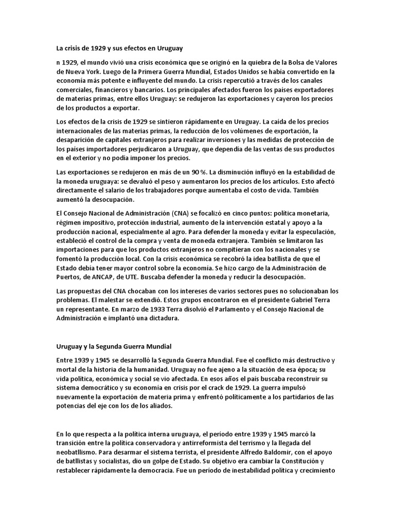 Efectos de la crisis de 1929 en Uruguay | PDF | Gran depresion | Uruguay
