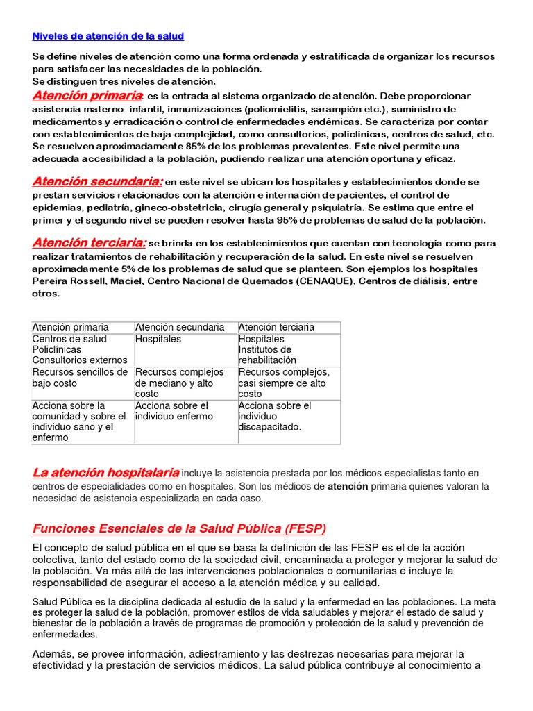 Niveles de Atención en Salud Pública | PDF | Salud pública | Hospital