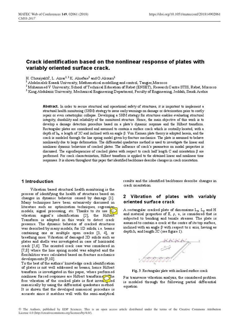 Crack Identification Based On The Nonlinear Response Of Plates With Variably Oriented Surface Crack Pdf Nonlinear System Eigenvalues And Eigenvectors