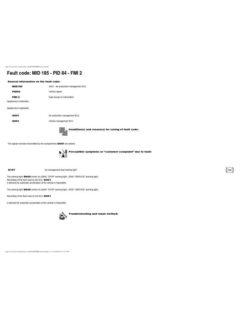 Error Code Mid 185 - Pid 84 - Fmi 2 | PDF | Troubleshooting