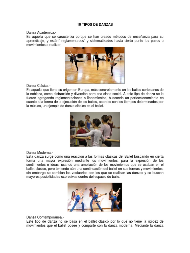 10 Tipos de Danza y Sus Características | PDF | Ballet | Bailes