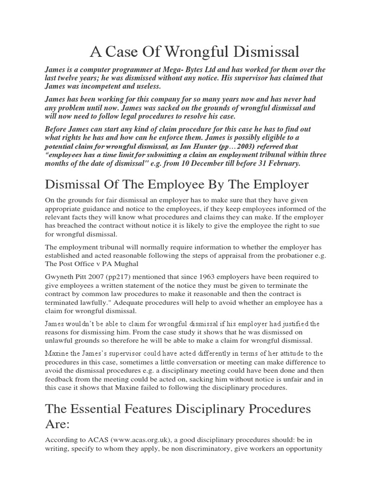 A Case of Wrongful Dismissal PDF Damages Employment