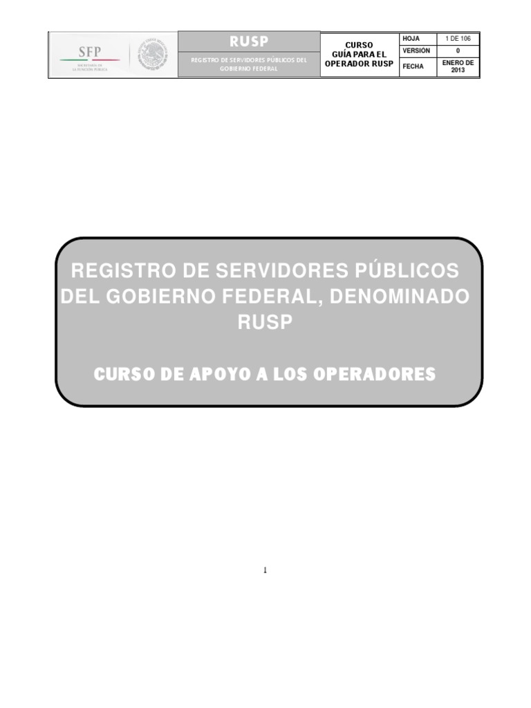Registro de Servidores Públicos Del Gobierno Federal, Denominado Rusp ...