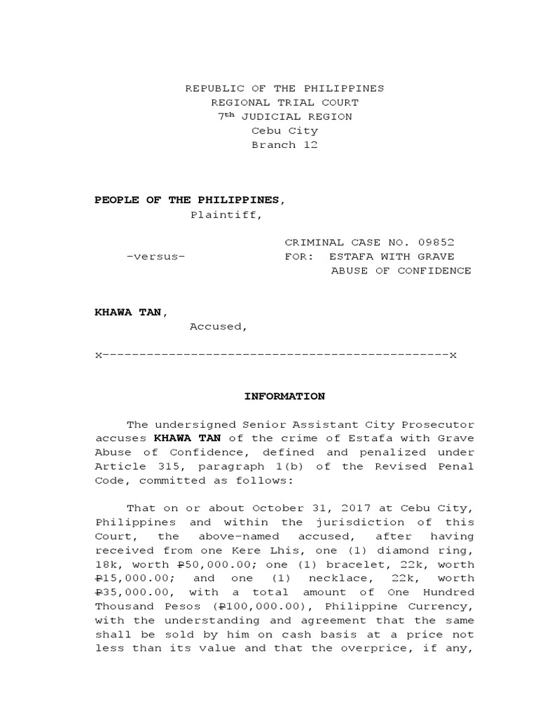 Information Estafa Pdf Prosecutor Morality