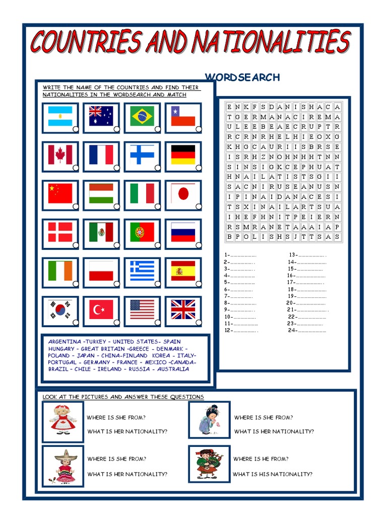 6° Ano - Countries-And-Nationalities-Fun-Activities-Games - 510 | PDF ...