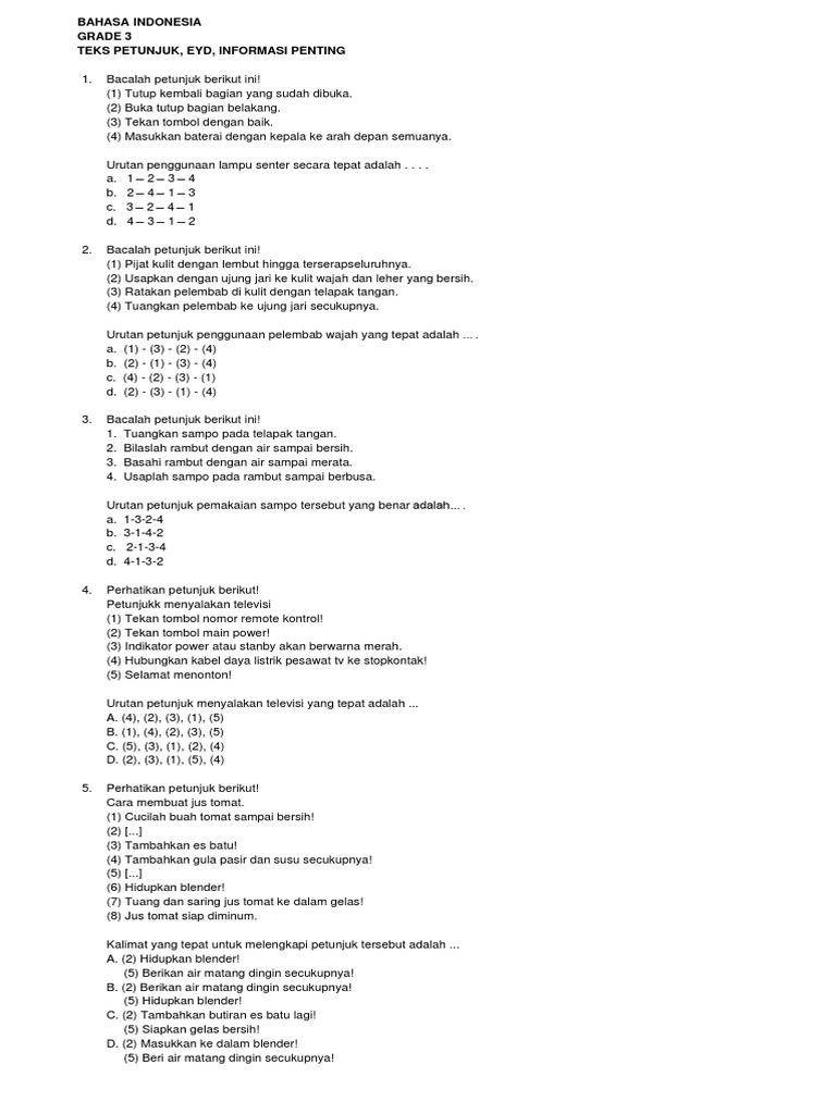 Bahasa Indonesia Teks Petunjuk