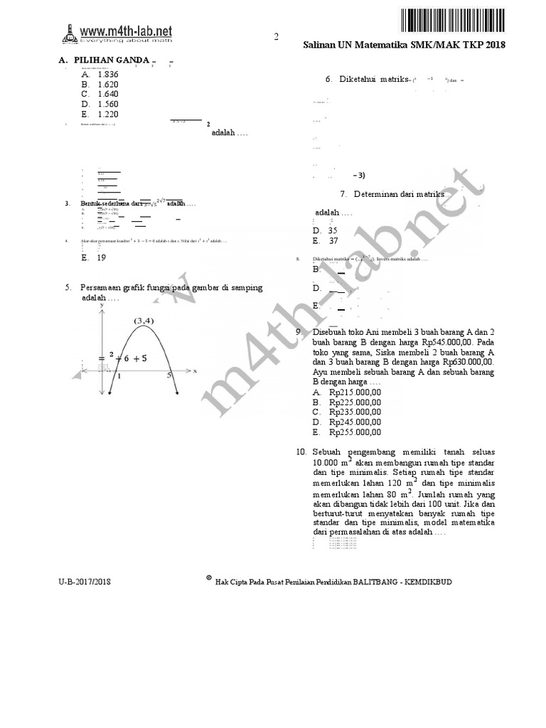 Soal Un 2018 Smk Tkp Www M4th Lab Net 2 Doc
