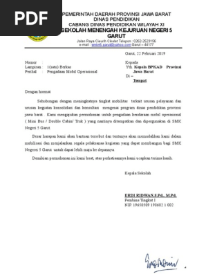 Surat Permohonan Mobil Dinas