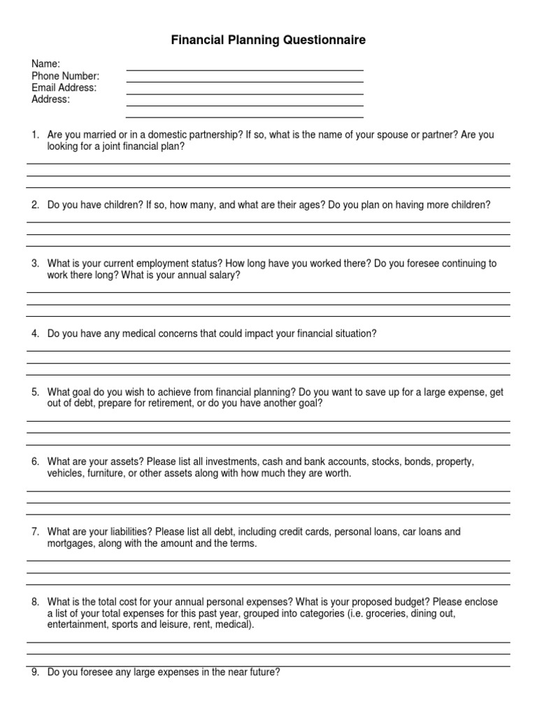 Financial Planning Questionnaire PDF