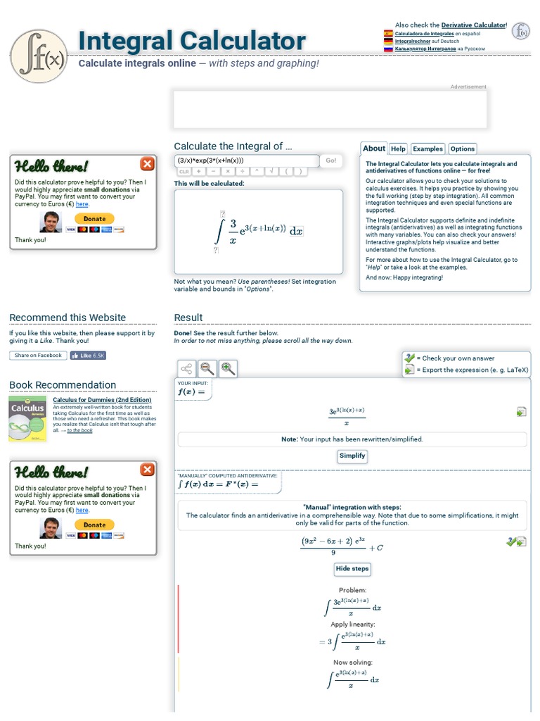 Integral Calculator With Steps! PDF Integral Function (Mathematics)