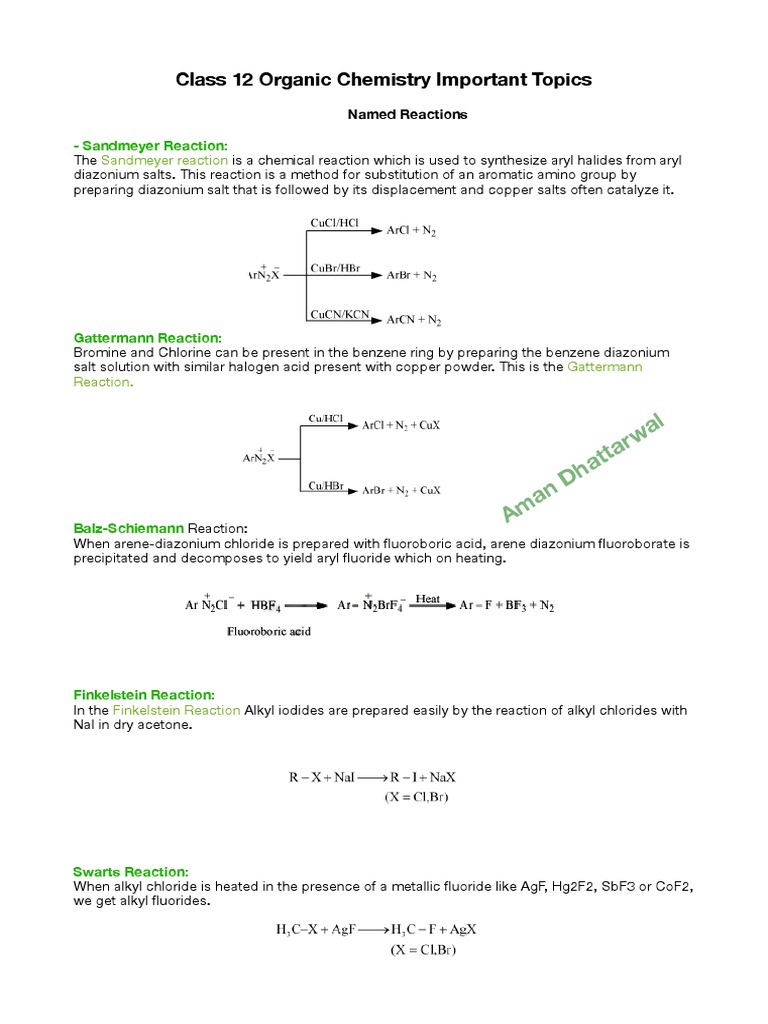 Class 12 Organic Chemistry Important Topics: Aman Dhattarwal | PDF ...