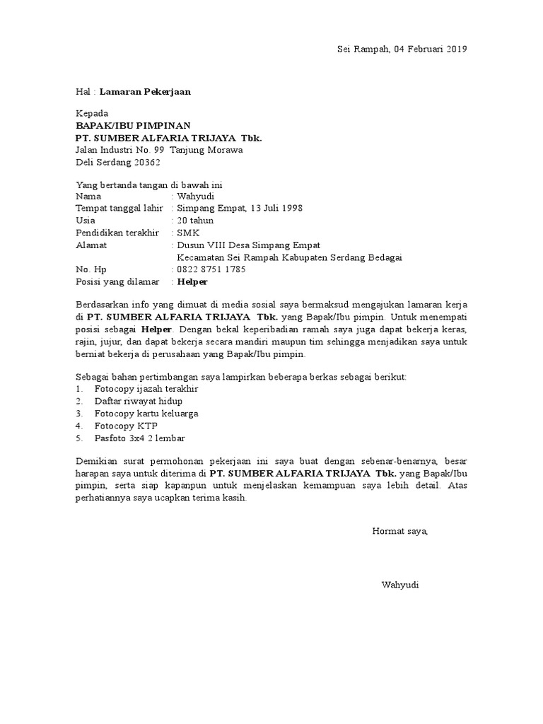 Download 93+ Contoh Surat Lamaran Kerja Alfamart Gratis Terbaru