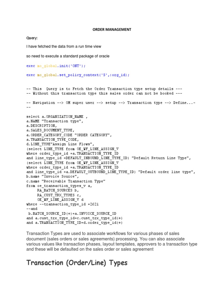 Oracle R12 Order Transaction Types Guide | PDF | Invoice | Computing