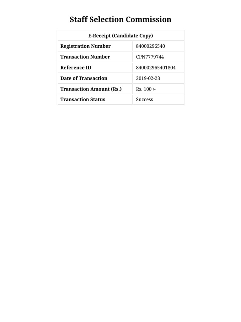 SSC E-Receipt for Candidate 84000296540 | PDF