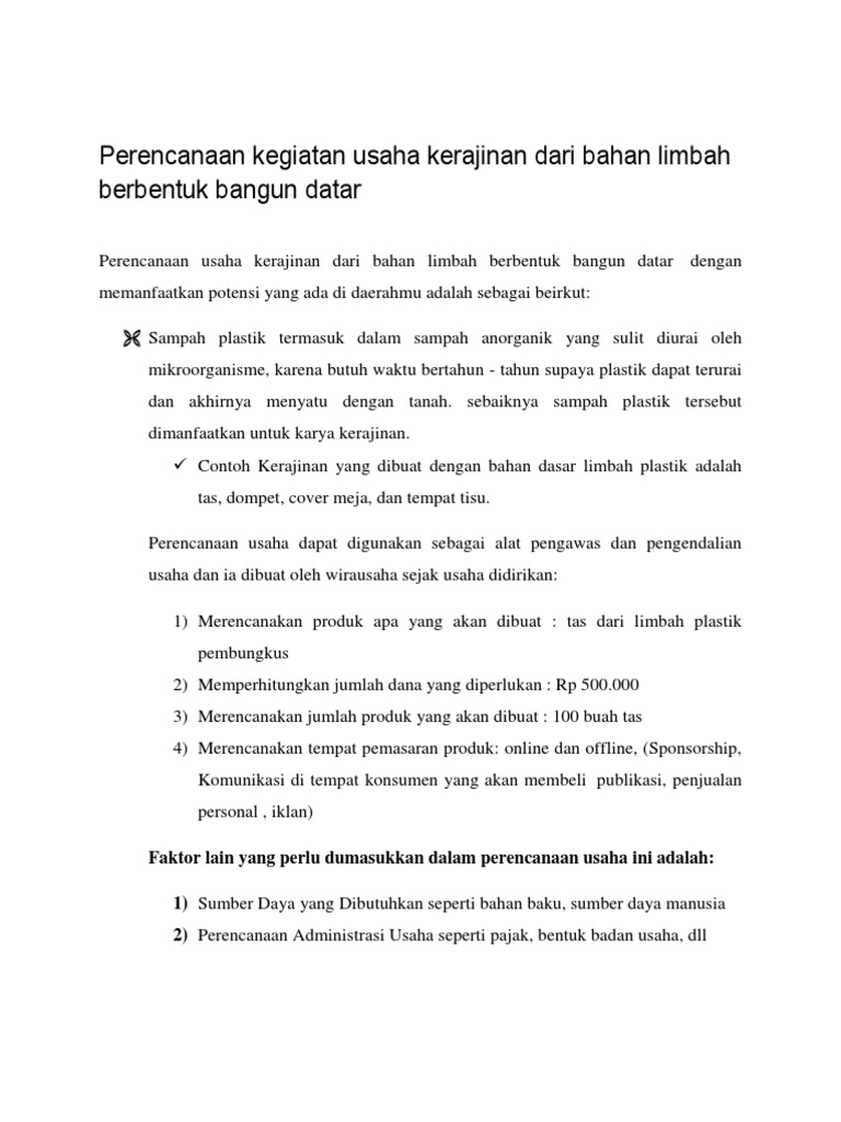  Contoh  Proposal Usaha Kerajinan  Dari  Bahan Limbah 