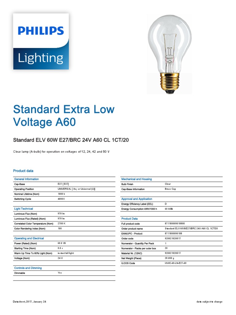 Lighting Lighting: Standard Extra Low Voltage A60 | PDF | Lighting
