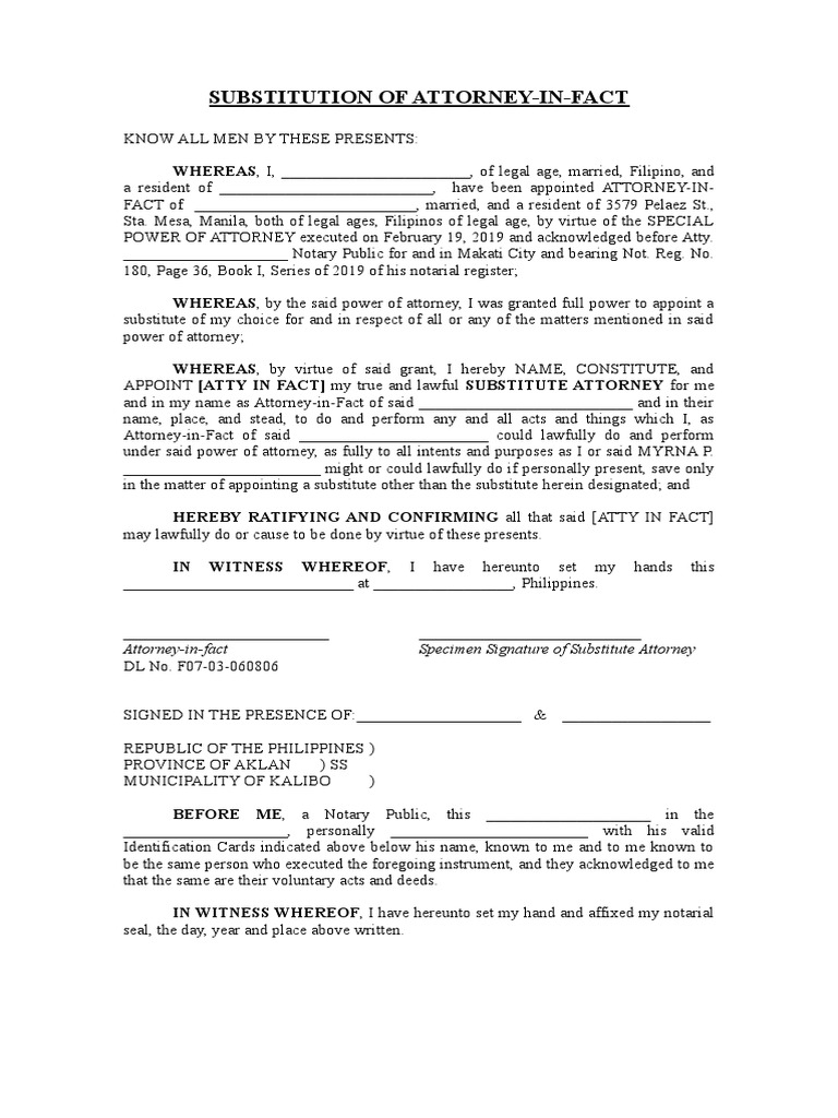 Substitution of Attorney-in-Fact Form | PDF | Power Of Attorney ...