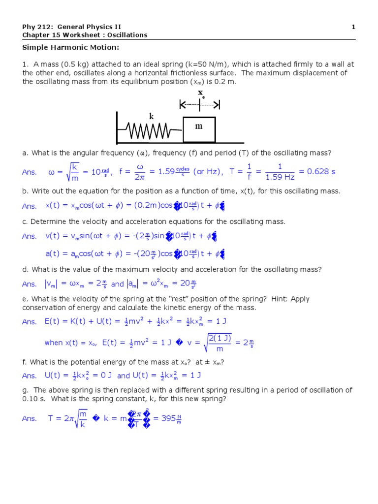 Phy212 CH15 Worksheet-Key | PDF | Pendulum | Frequency
