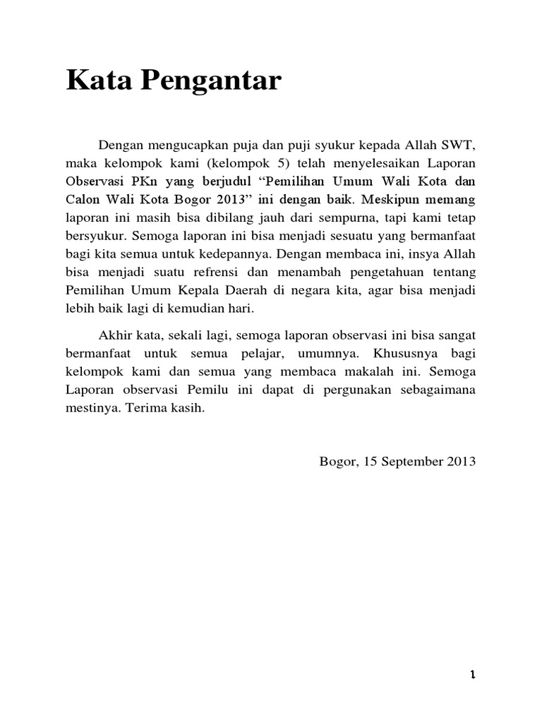 Contoh Kata Pengantar Untuk Laporan Observasi Kumpulan Contoh Laporan