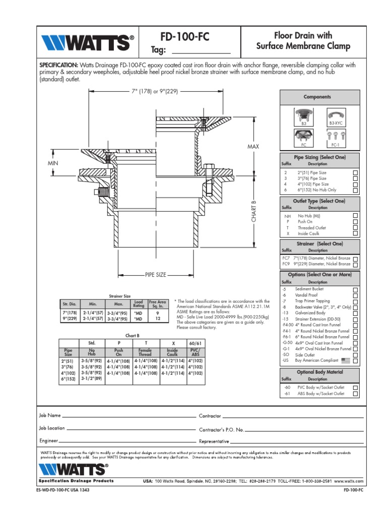 FD-100-FC: Tag: Floor Drain With Surface Membrane Clamp | PDF | Pipe ...
