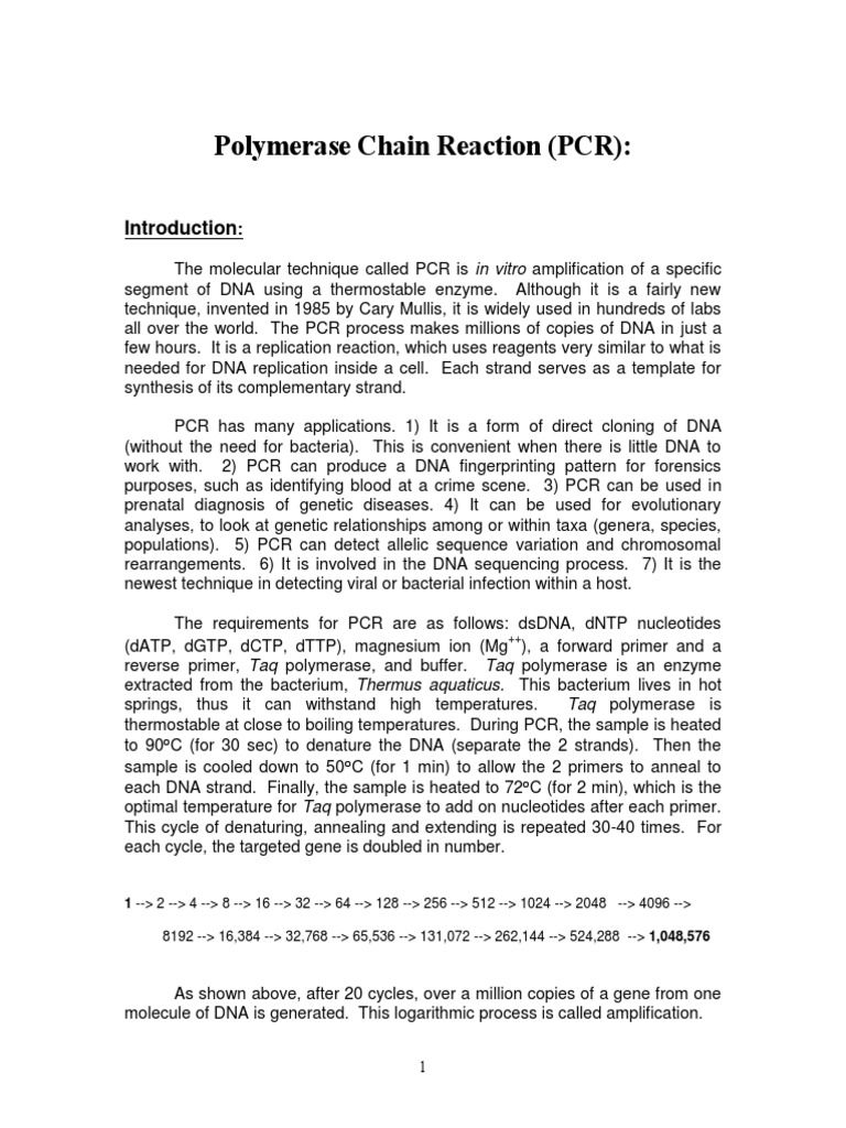 Polymerase Chain Reaction (PCR) :: in Vitro | PDF | Agarose Gel ...
