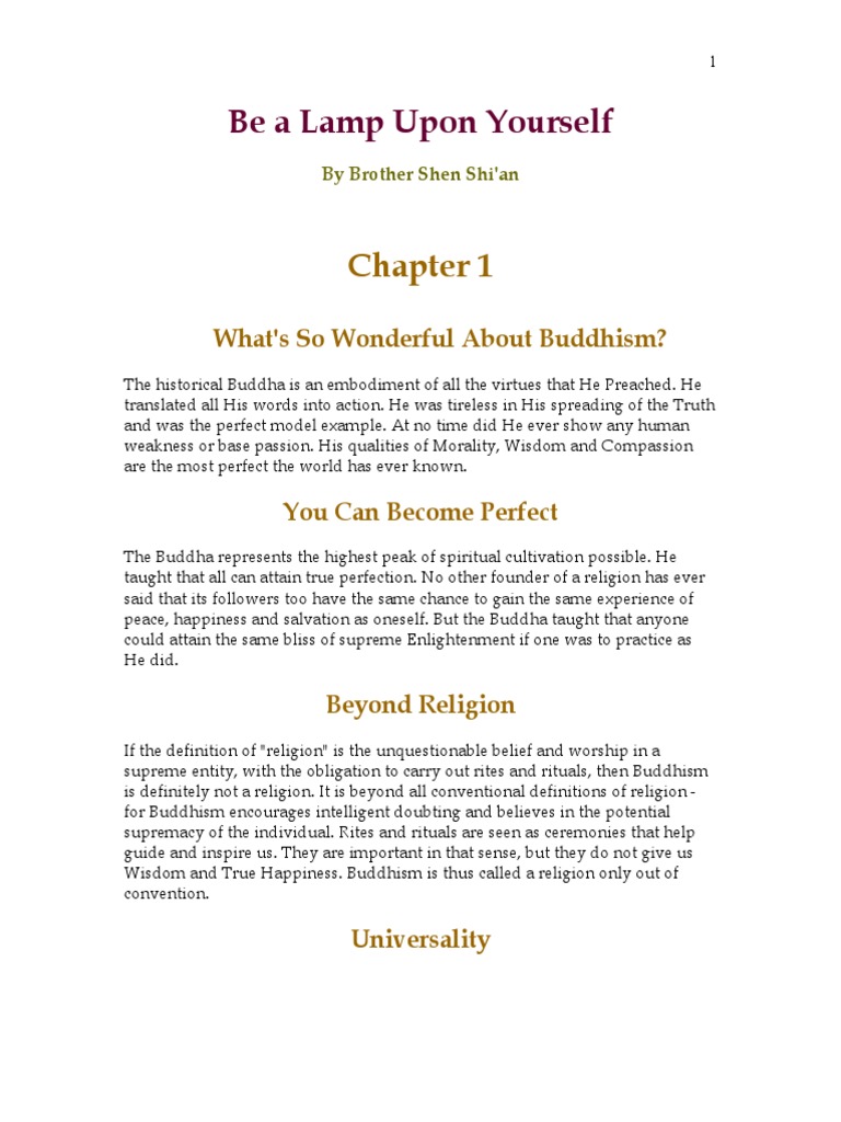 Be a Lamp Unto Yourself Buddhism Explained PDF Four Noble
