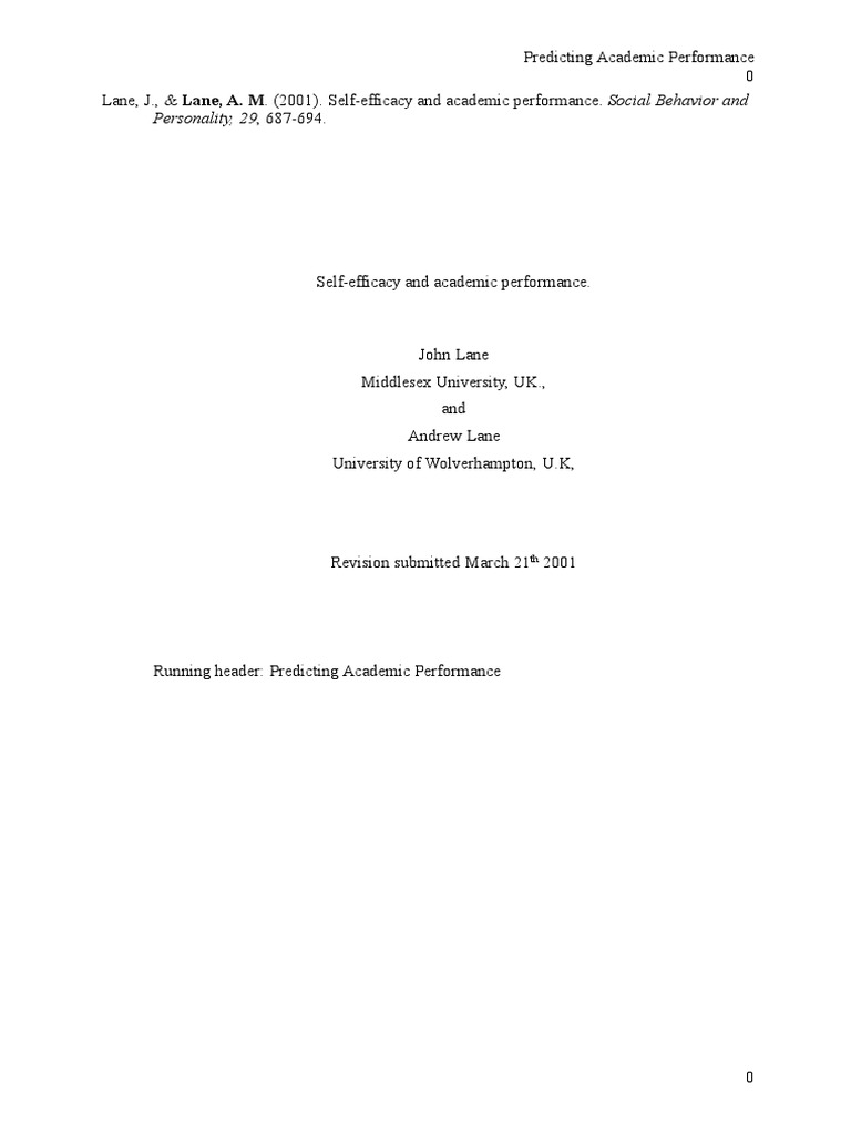 Self-Efficacy and Academic Success | PDF | Self Efficacy | Test ...