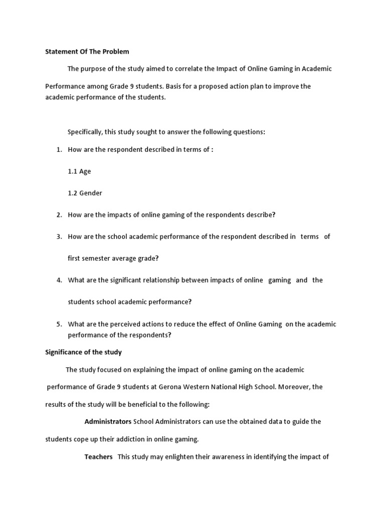 Statement of The Problem | PDF | Video Games | Survey Methodology