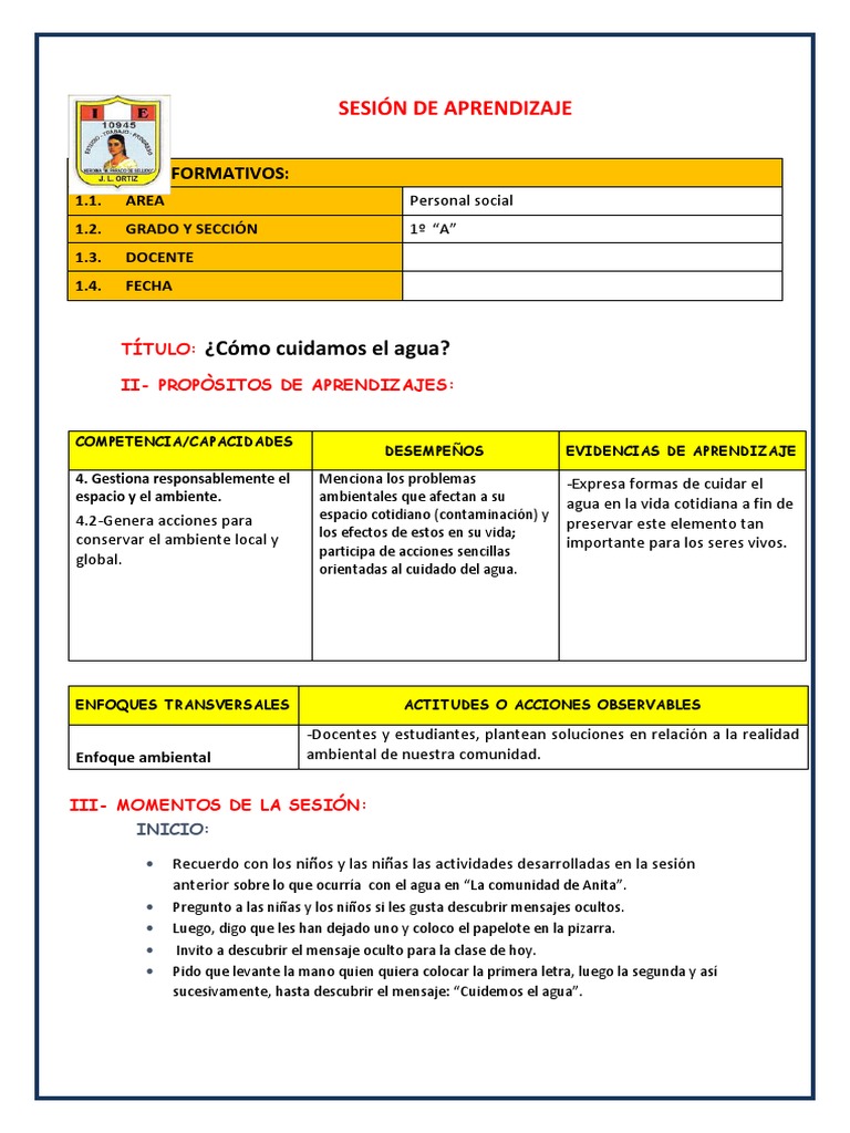 Personal Social Cuidados Del Agua | PDF | Agua | Aprendizaje, image size:768x1024