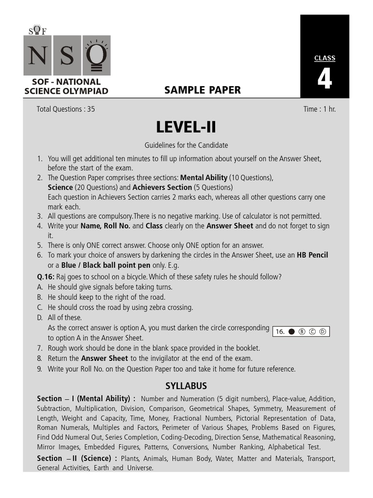 Class 4 Science Olympiad Sample Paper | PDF | Numbers | Erosion
