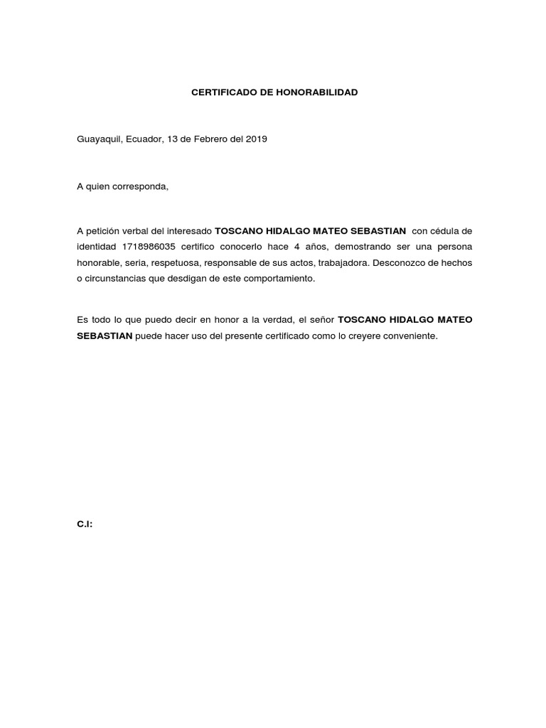 Certificado De Honorabilidad Para Un Profesor Listen uu