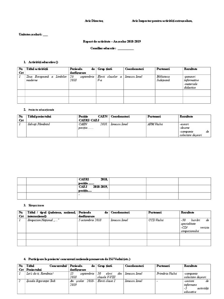 Model Raport 2018-2019 | PDF